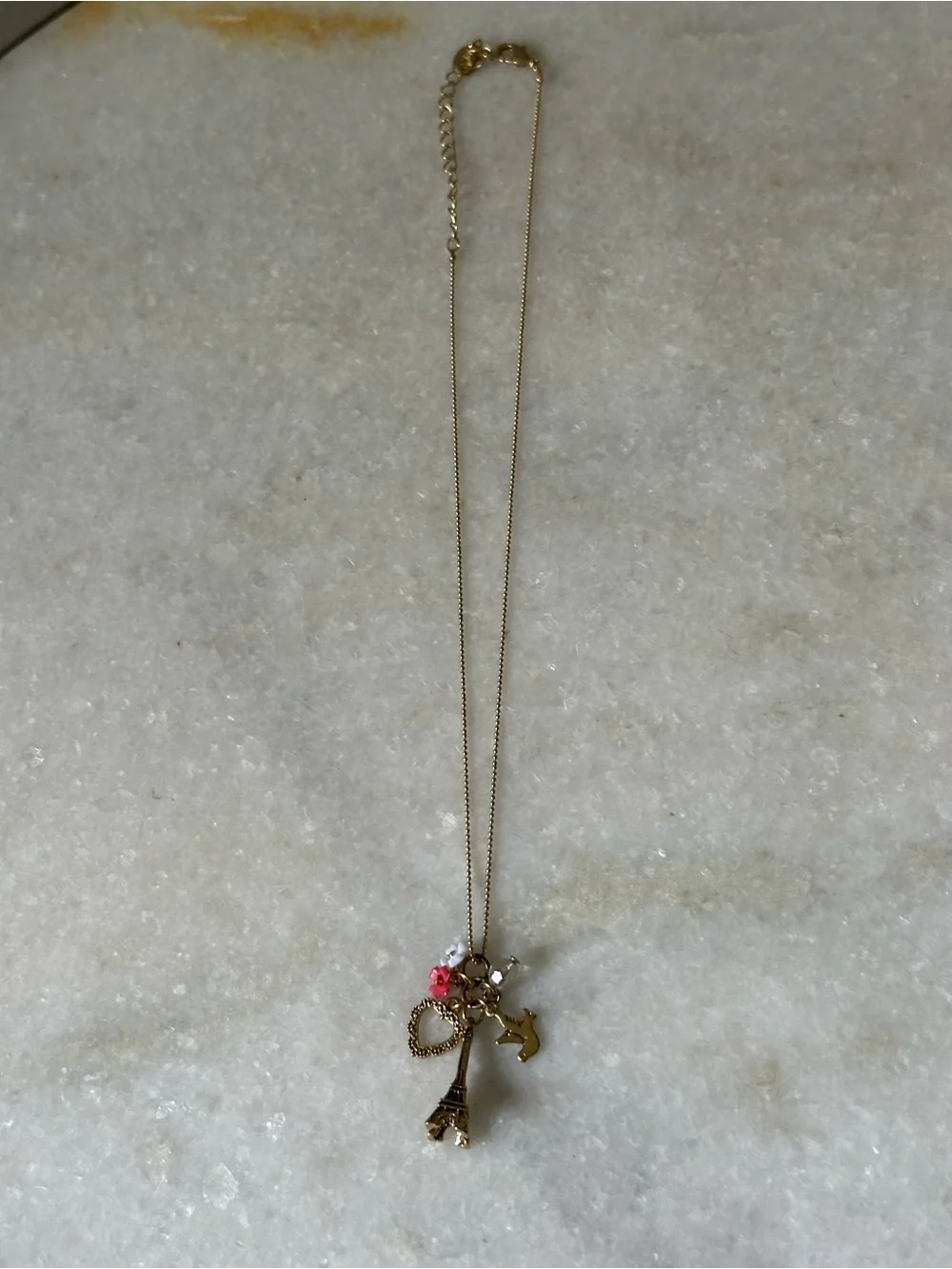 Paris Theme Eiffel Tower Gold Toned Charm Pendant Necklace 19” Parisian Chic